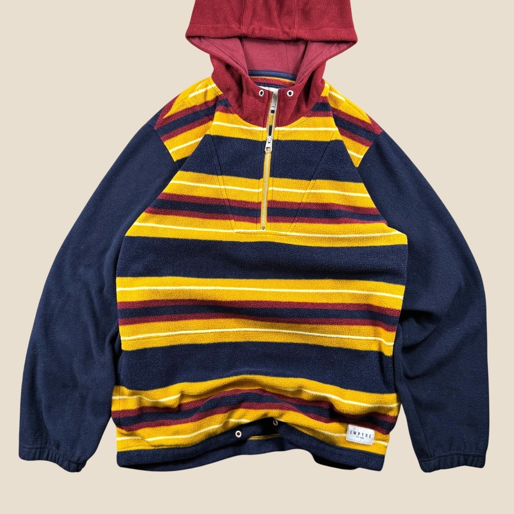 Empyre Fleece Quarter Zip Hoodie Pullover Men L Striped Skate Gorpcore‎ Retro